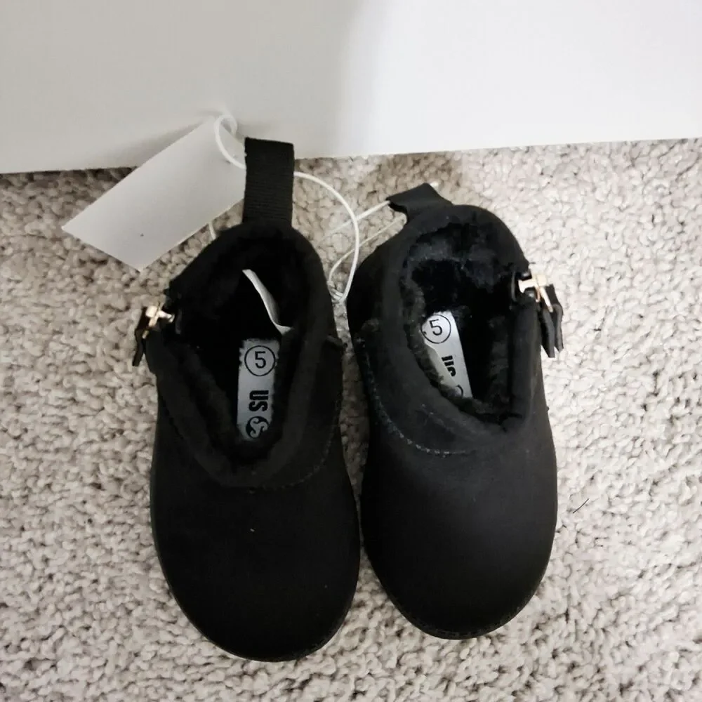 US Sports Toddler Girls Black Faux Fur Lined Side Zip Boots Size 5